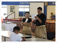 Ms. Suzuki (Center) working with Tongan teachers to spread the use of the abacus