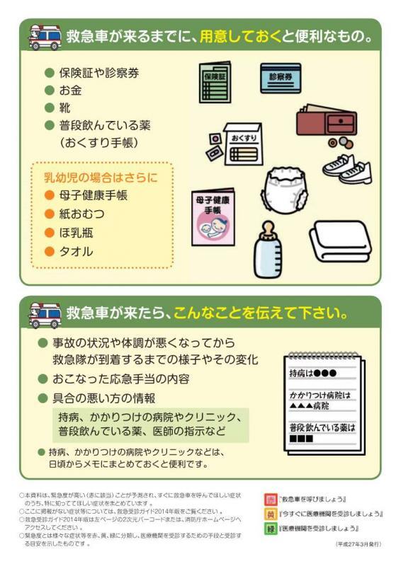 イラスト：救急車が来るまでに用意しておくと便利なもの