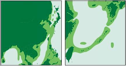 地図：1,500万年と150万年前琉球諸島
