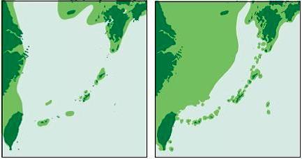 地図：100万年と約10万年～2万年前　琉球諸島