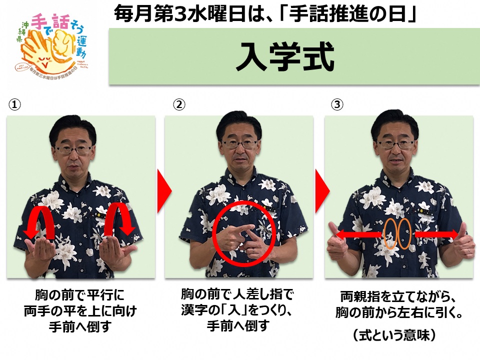 写真：「入学式」を表現する手話