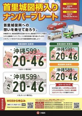 イラスト：首里城図柄入りナンバープレート　首里城復興への想いを乗せて走ろう