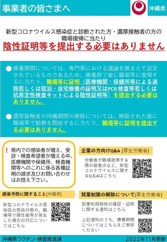 写真：事業者へ向けた陰性証明書等についてのチラシ