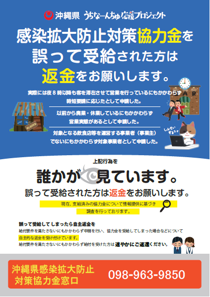 写真：感染拡大防止対策協力金を誤って受給された方への返金を促すポスター