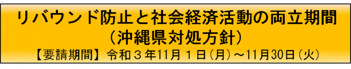リバウンド防止と社会経済活動の両立期間（沖縄県対処方針）要請期間　令和3年11月1日（月曜日）～11月30日