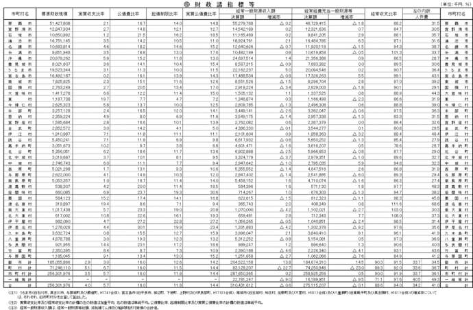 写真：平成17年度財政諸指標等の表1