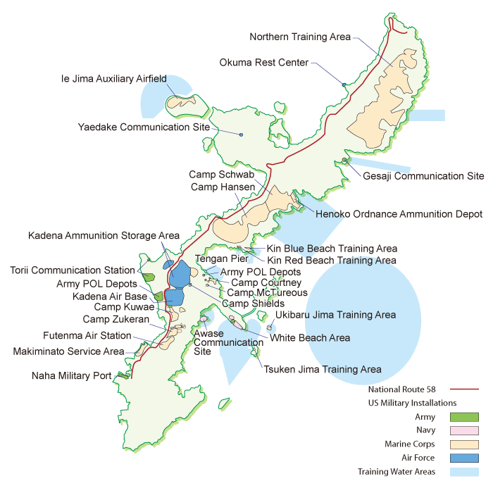 map：Map of U.S. Military Bases in Okinawa